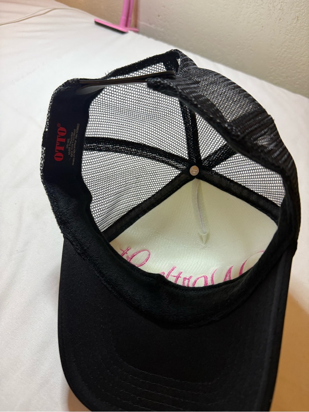 OTTO Black & White Trucker Hat with Pink "Worth It" Script - Picture 3 of 4